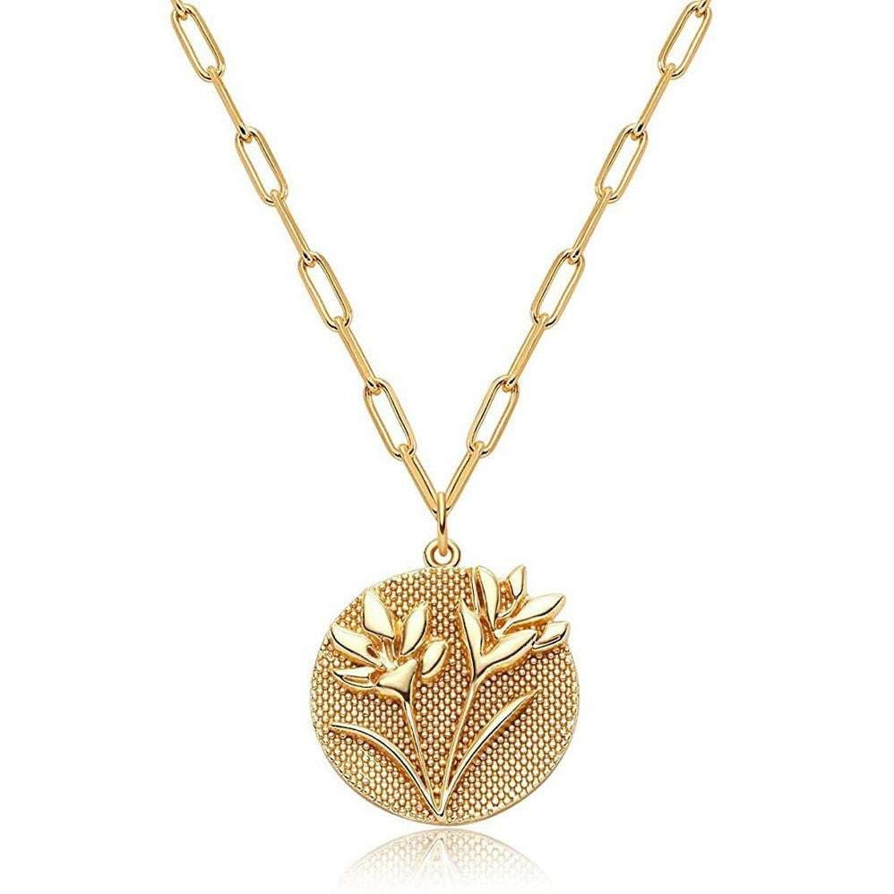 Embossed Pattern Jewelry, Gold Plated Necklace, Round Pendant Necklace - available at Sparq Mart