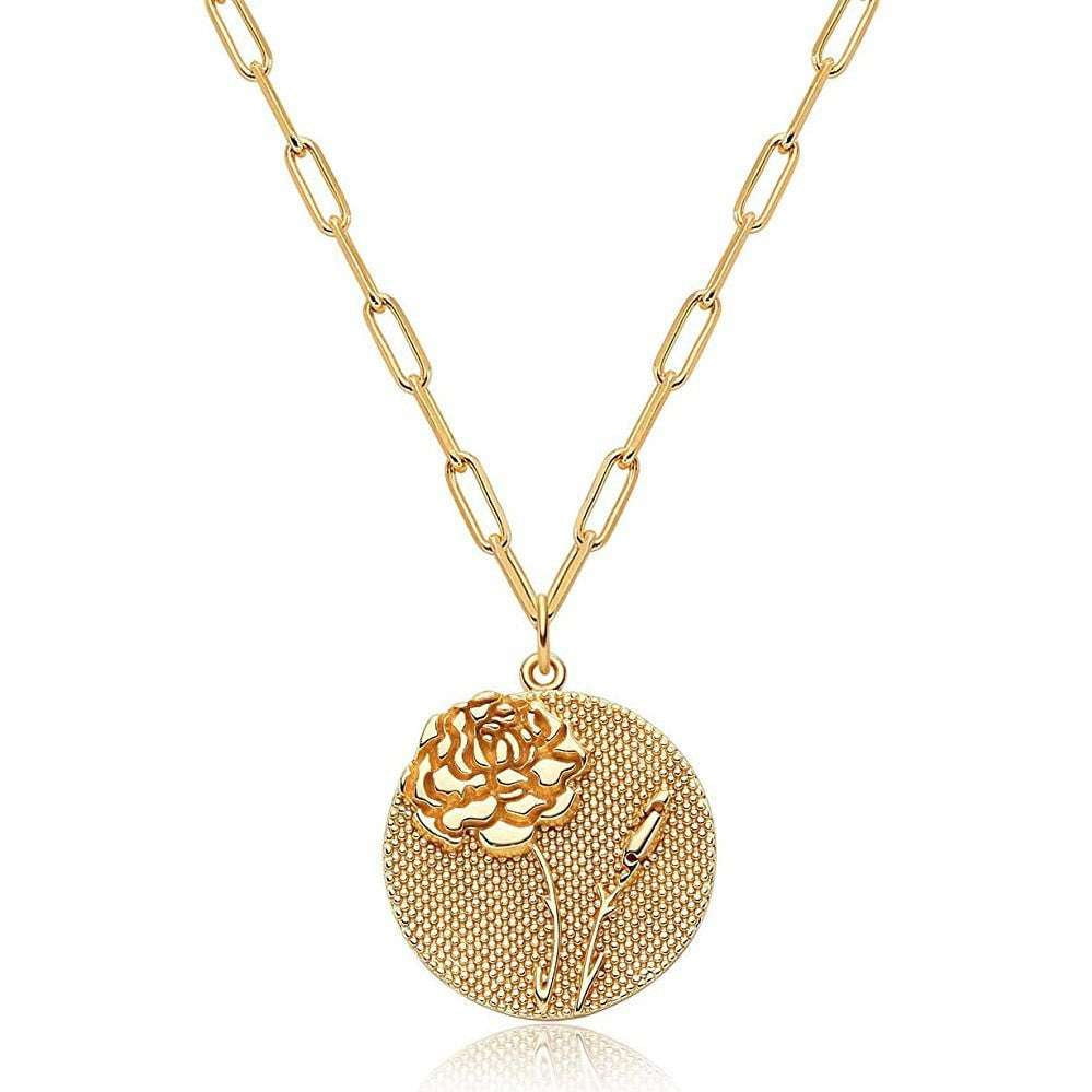 Embossed Pattern Jewelry, Gold Plated Necklace, Round Pendant Necklace - available at Sparq Mart