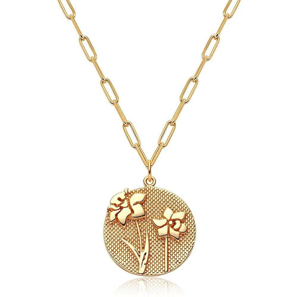 Embossed Pattern Jewelry, Gold Plated Necklace, Round Pendant Necklace - available at Sparq Mart