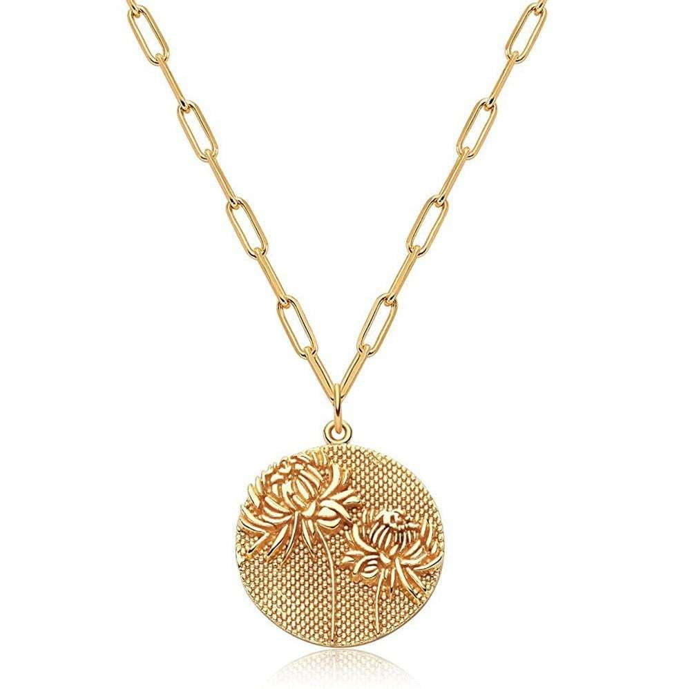 Embossed Pattern Jewelry, Gold Plated Necklace, Round Pendant Necklace - available at Sparq Mart