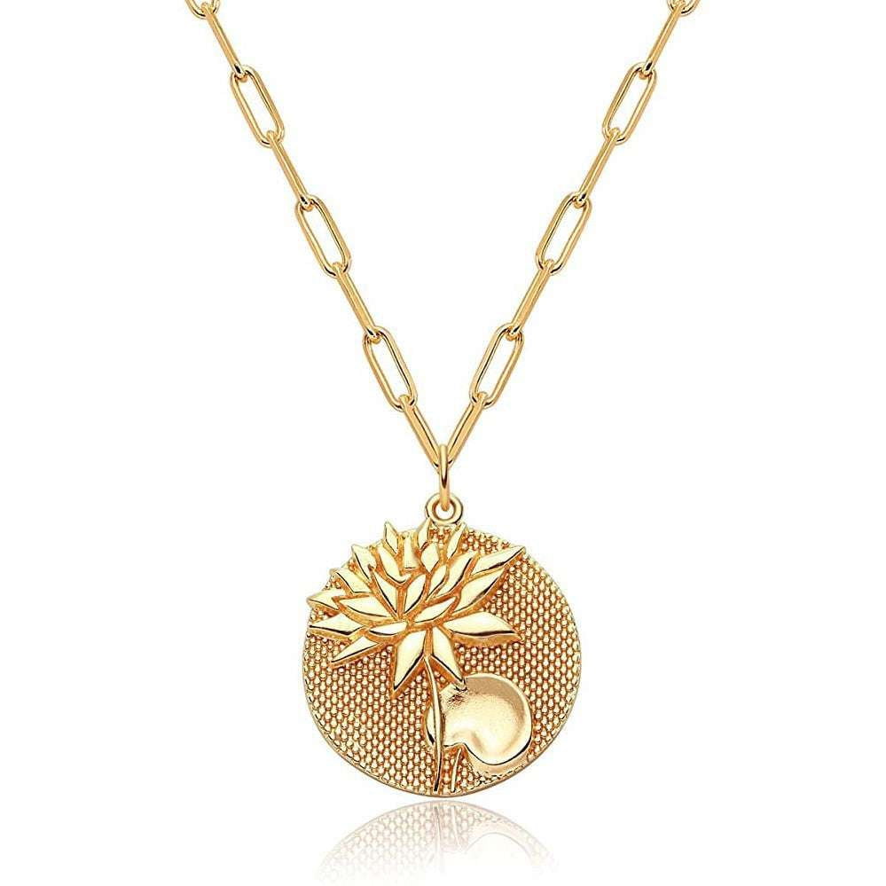 Embossed Pattern Jewelry, Gold Plated Necklace, Round Pendant Necklace - available at Sparq Mart