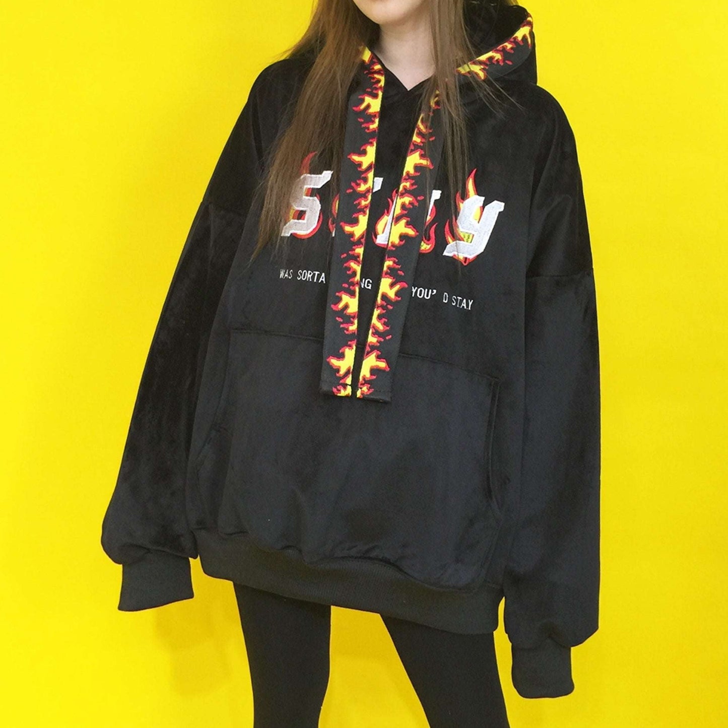 Embroidered Hoodie Dress, Flame Ribbon Hoodie, Street Style Hoodie - available at Sparq Mart