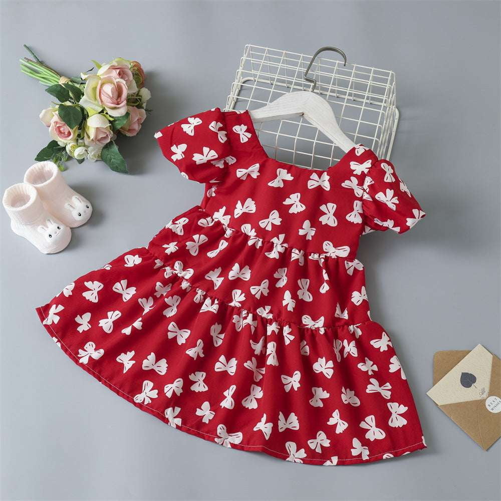 Childrens Dress Fashion, Floral Bowknot Skirt, Girls Princess Dress - available at Sparq Mart