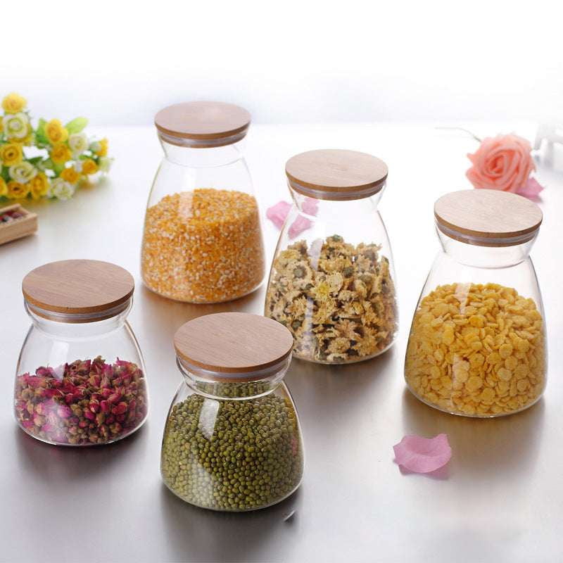 Bamboo Lid Glassware, Creative Cork Jars, Glass Sealed Containers - available at Sparq Mart