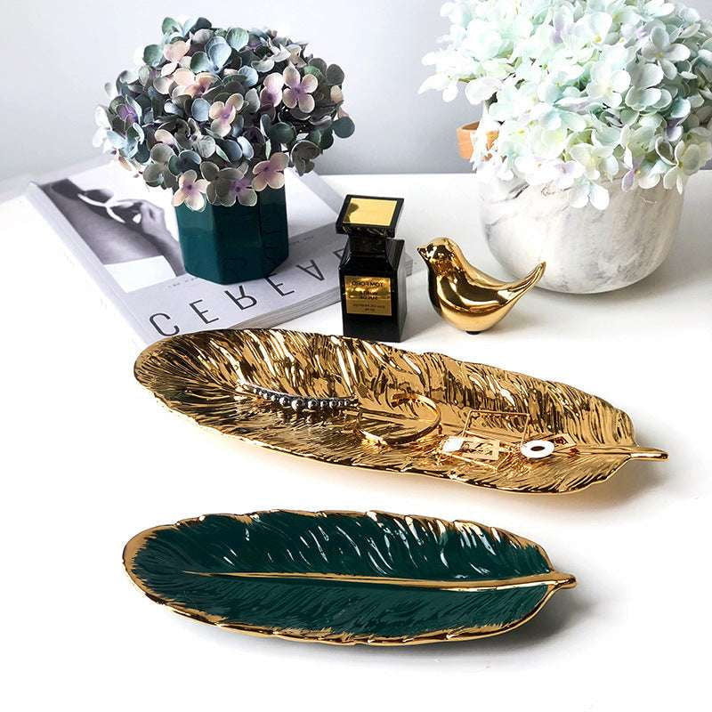 Decorative Ceramic Plate, Green Plate Ornament, Leaf Dinner Tray - available at Sparq Mart