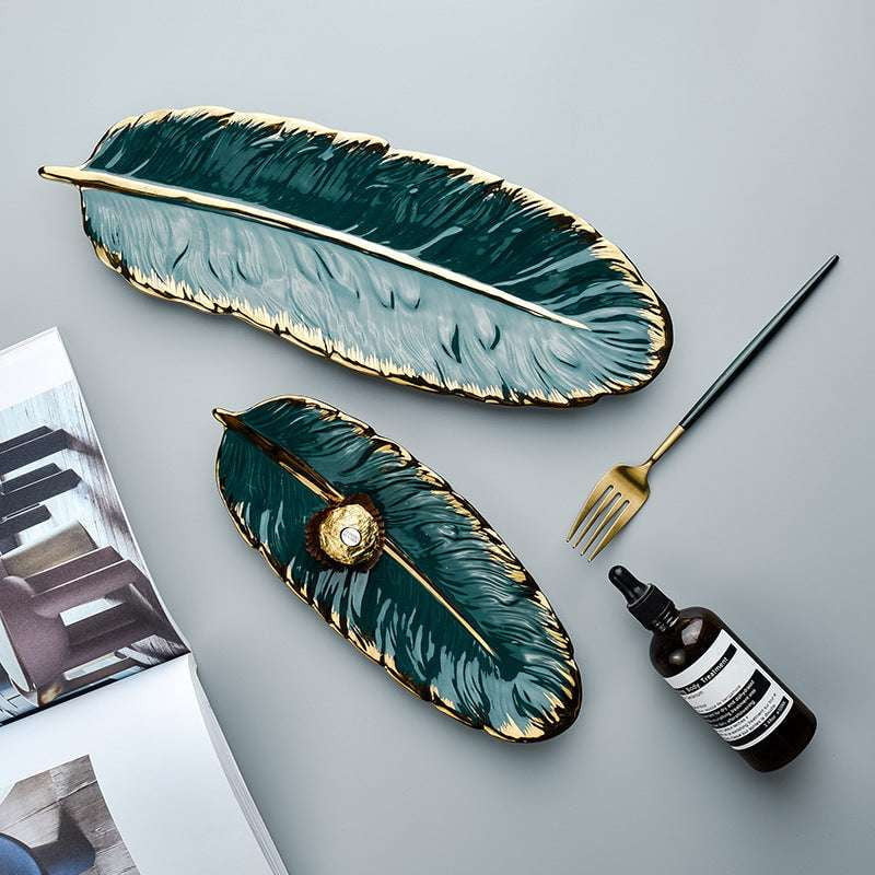 Decorative Ceramic Plate, Green Plate Ornament, Leaf Dinner Tray - available at Sparq Mart