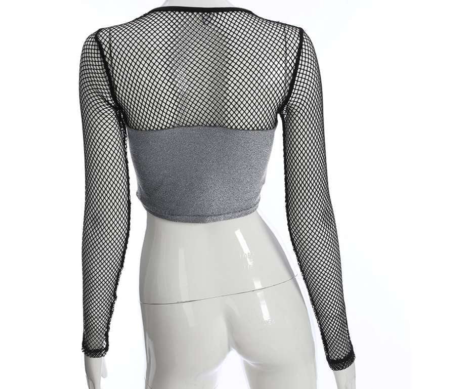 Comfortable Fashion Top, Grey Mesh Top, Patchwork Sleeve Shirt - available at Sparq Mart