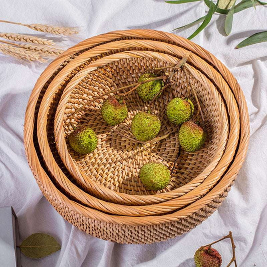 Decorative Storage Basket, Rattan Fruit Basket, Tabletop Woven Organizer - available at Sparq Mart