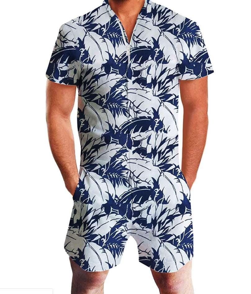 Casual Hawaiian apparel, Lightweight hemp romper, Summer jumpsuit men - available at Sparq Mart