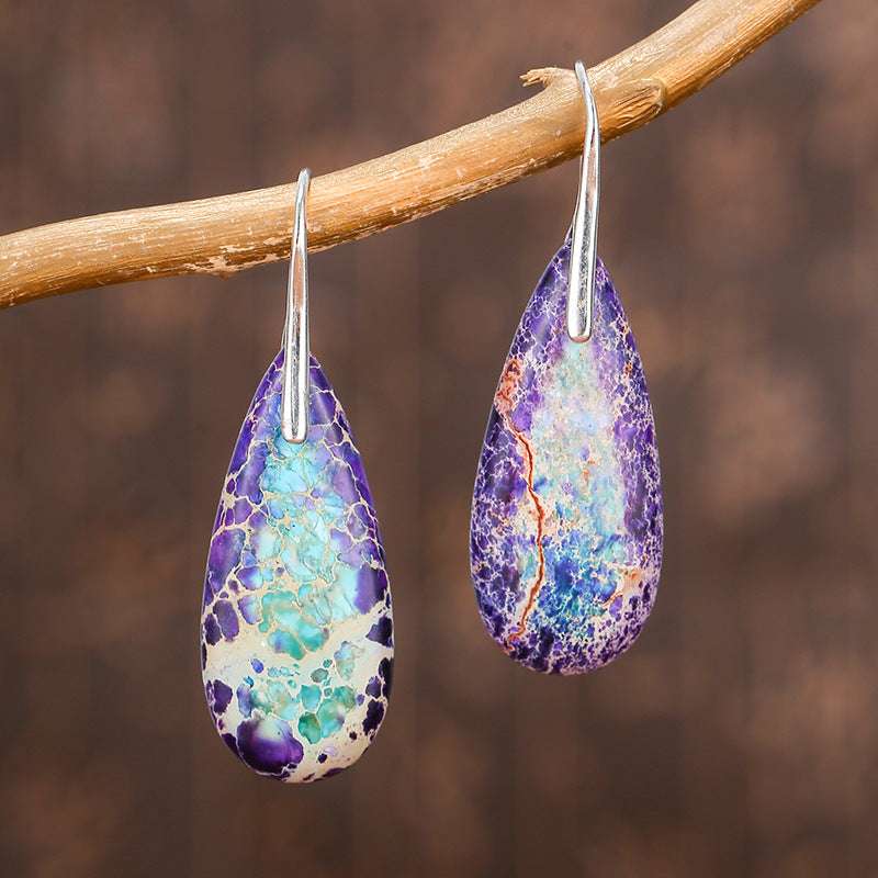 Colored Stone Earrings, Emperor Stone Earrings, Natural Stone Drop Earrings - available at Sparq Mart