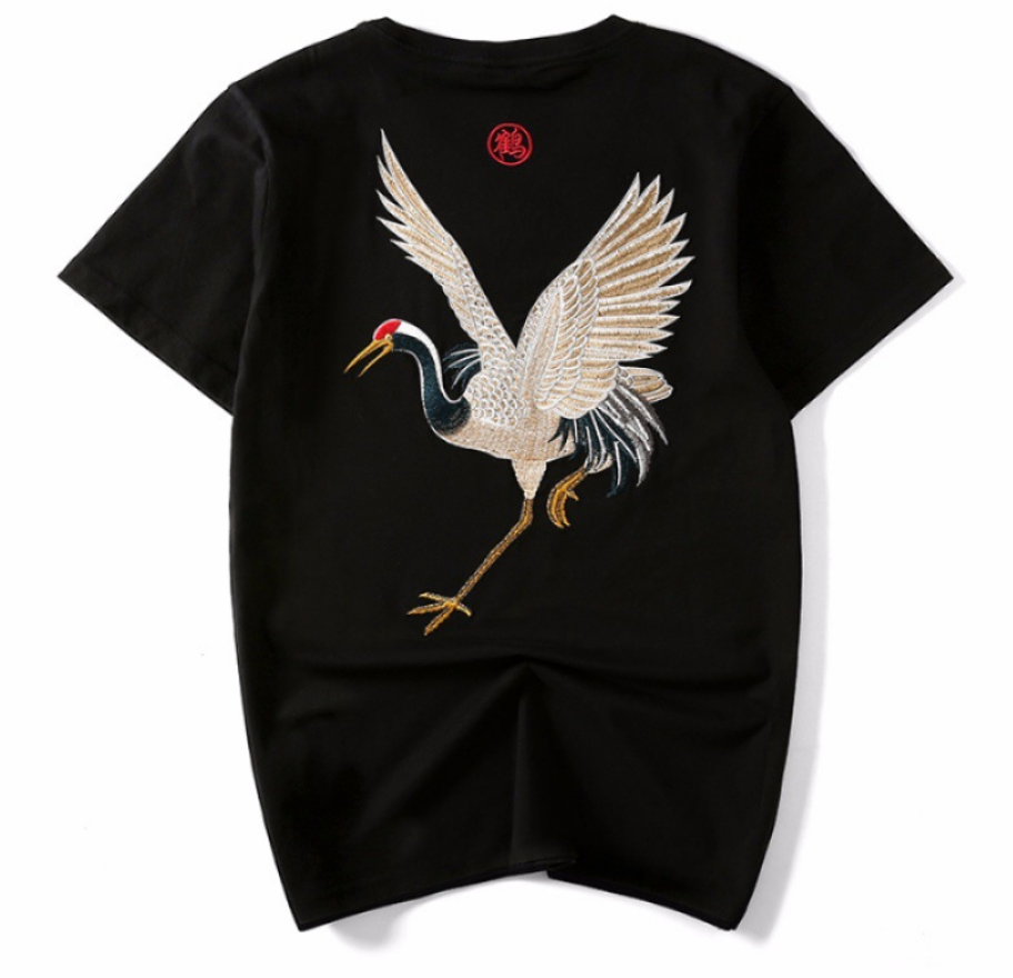 Flying crane embroidery, high-quality, wholesale t-shirt - available at Sparq Mart