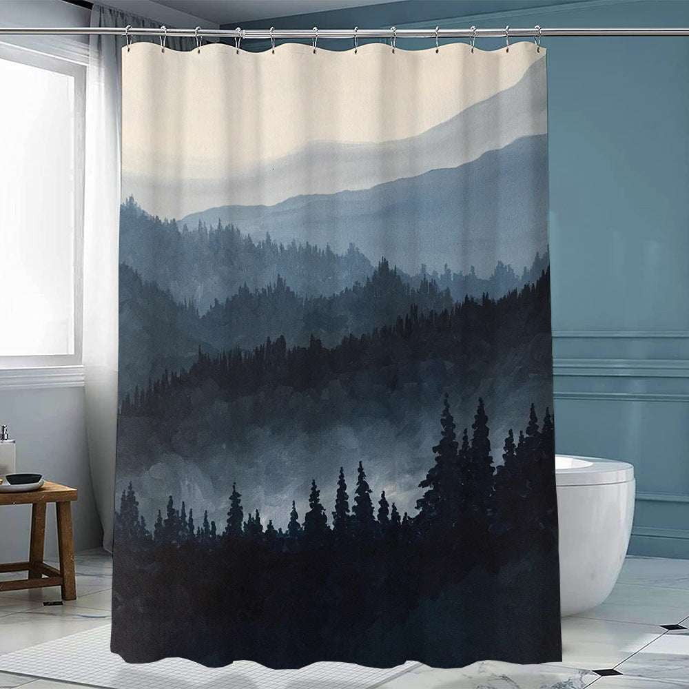 artistic shower decor, ink forest curtain, polyester curtain hook - available at Sparq Mart