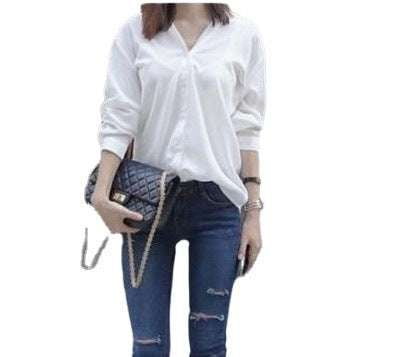 Bow Tie Shirt Women, Korean V-neck Blouse, Spring Chiffon Cardigan - available at Sparq Mart