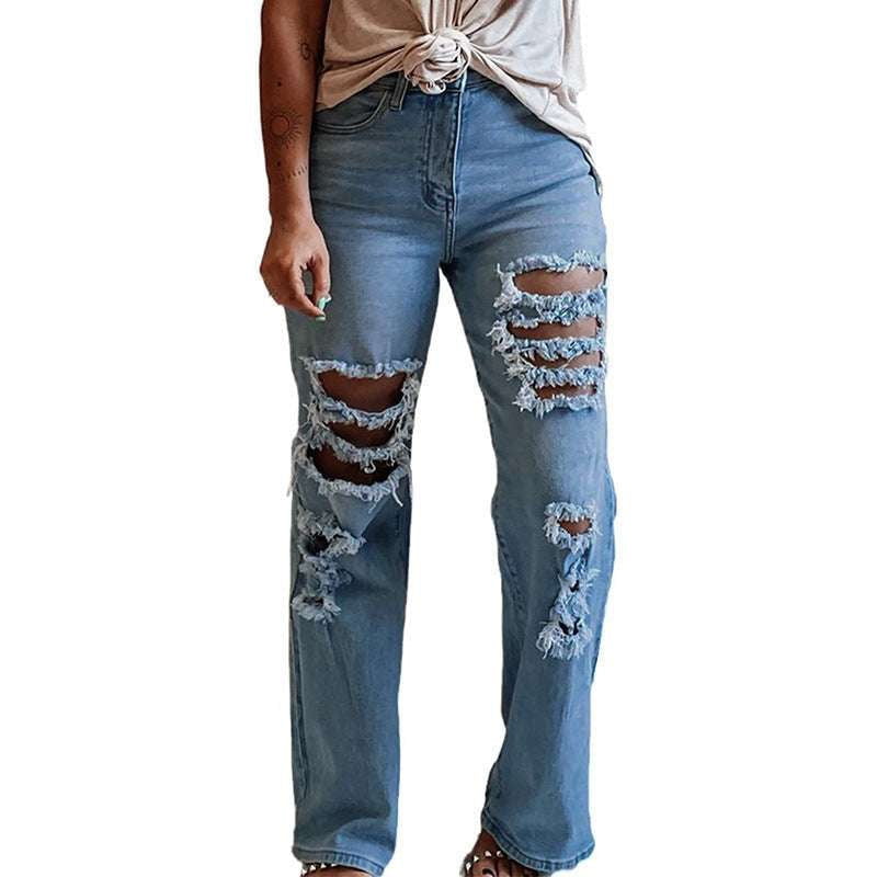 Authentic Worn Jeans, Distressed Straight Jeans, Ladies Fashion Denims - available at Sparq Mart