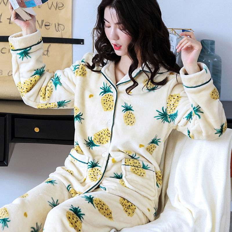 Cozy Pajama Set, Flannel Sleepwear Women, Ladies Warm Homewear - available at Sparq Mart