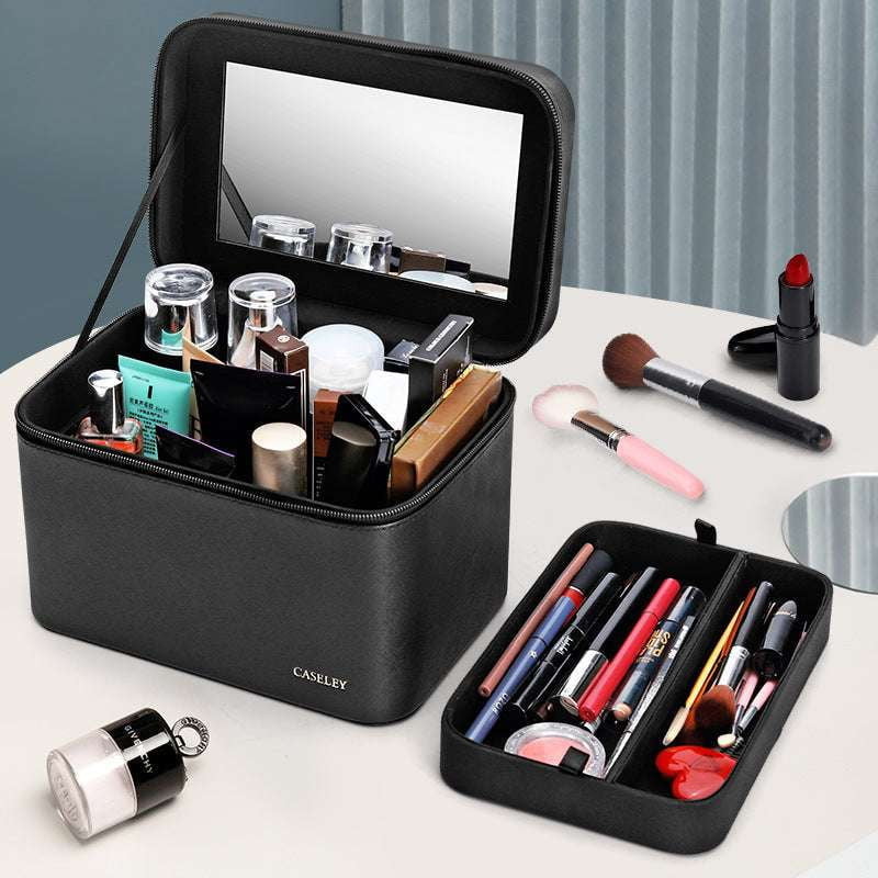 double-layer makeup bag, portable cosmetic organizer, spacious beauty pouch - available at Sparq Mart