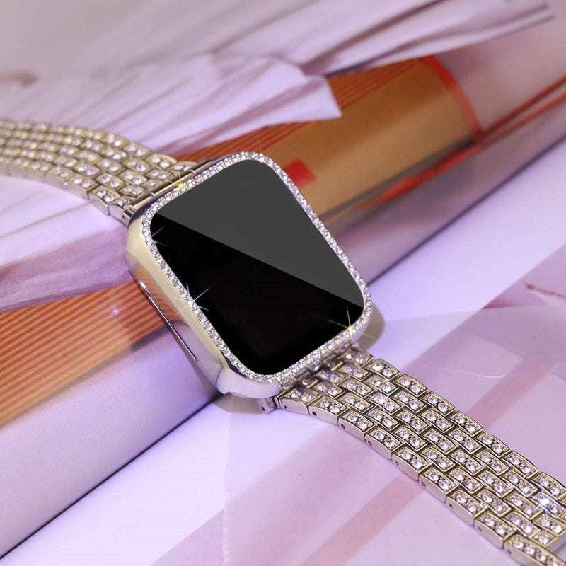 Diamond Studded Watch Strap, PC Diamond Watch Case, Stylish Alloy Watchband - available at Sparq Mart