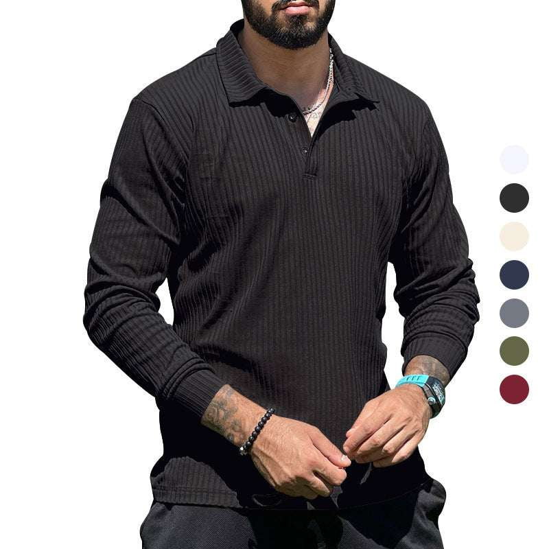 Casual Lapel Shirts, Comfortable Polyester Top, Men's Long Sleeve - available at Sparq Mart