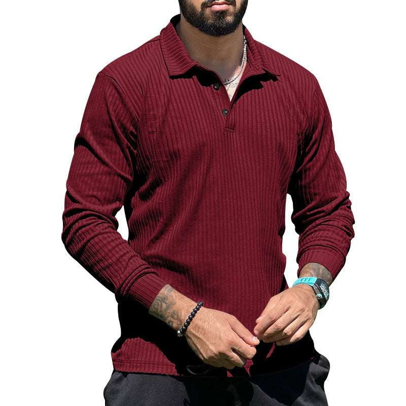 Casual Lapel Shirts, Comfortable Polyester Top, Men's Long Sleeve - available at Sparq Mart