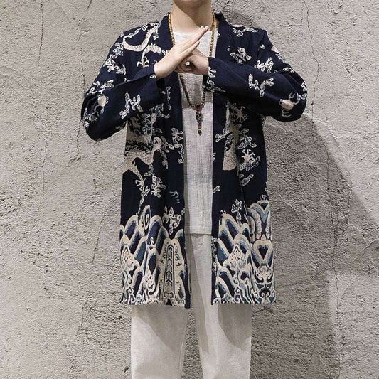 Cotton Linen Windbreaker, Korean Cloak Jacket, Men's Long Jacket - available at Sparq Mart