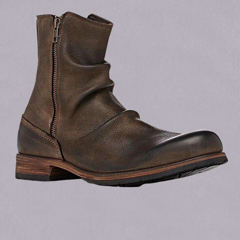 Men's Short Boots, Retro Zipper Boots, Thick Heel Footwear - available at Sparq Mart