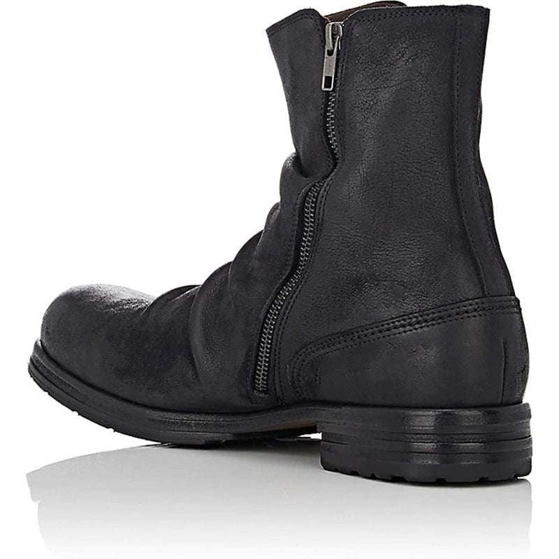 Men's Short Boots, Retro Zipper Boots, Thick Heel Footwear - available at Sparq Mart