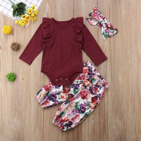 Autumn Baby Outfit, Girls Floral Clothing, Newborn Headband Set - available at Sparq Mart