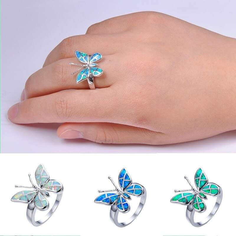 Butterfly Wedding Ring, Opal Engagement Band, Unique Bridal Jewelry - available at Sparq Mart