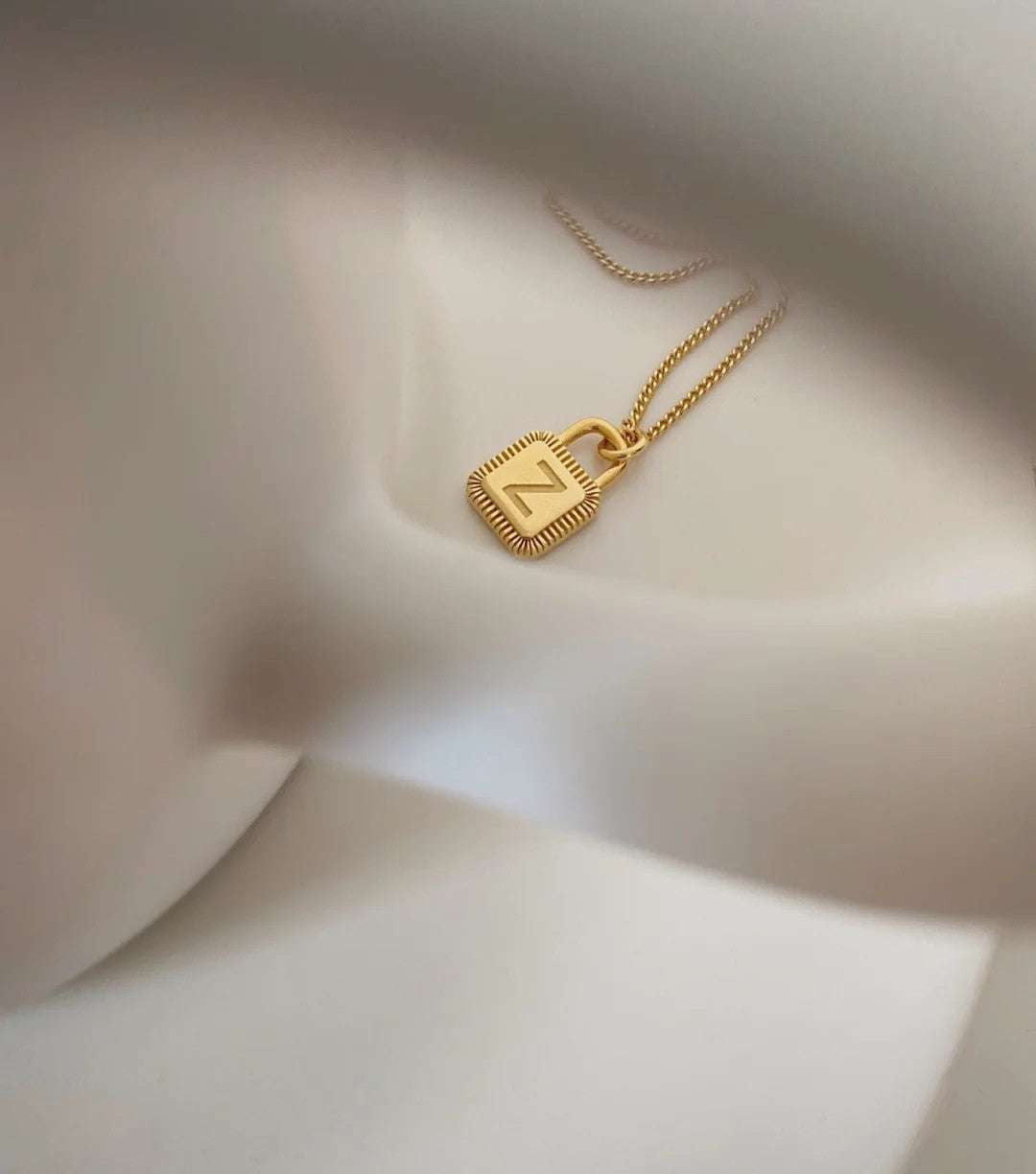 Custom Square Lock, Gold Alphabet Necklace, Personalized Letter Pendant - available at Sparq Mart