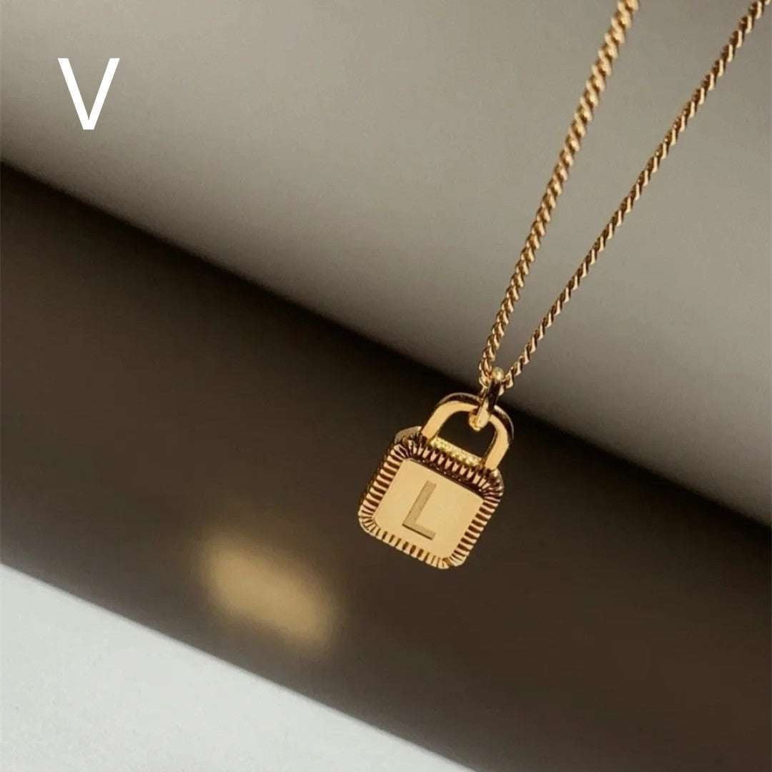 Custom Square Lock, Gold Alphabet Necklace, Personalized Letter Pendant - available at Sparq Mart