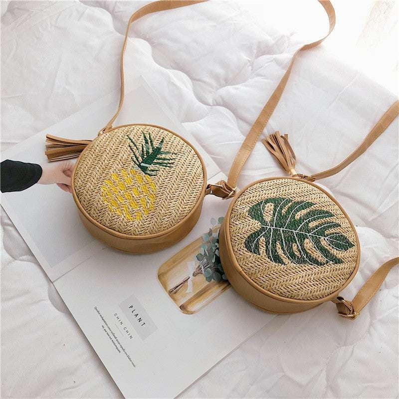 Leaf Design Handbag, Pineapple Embroidered Bag, Stylish Women's Bag - available at Sparq Mart