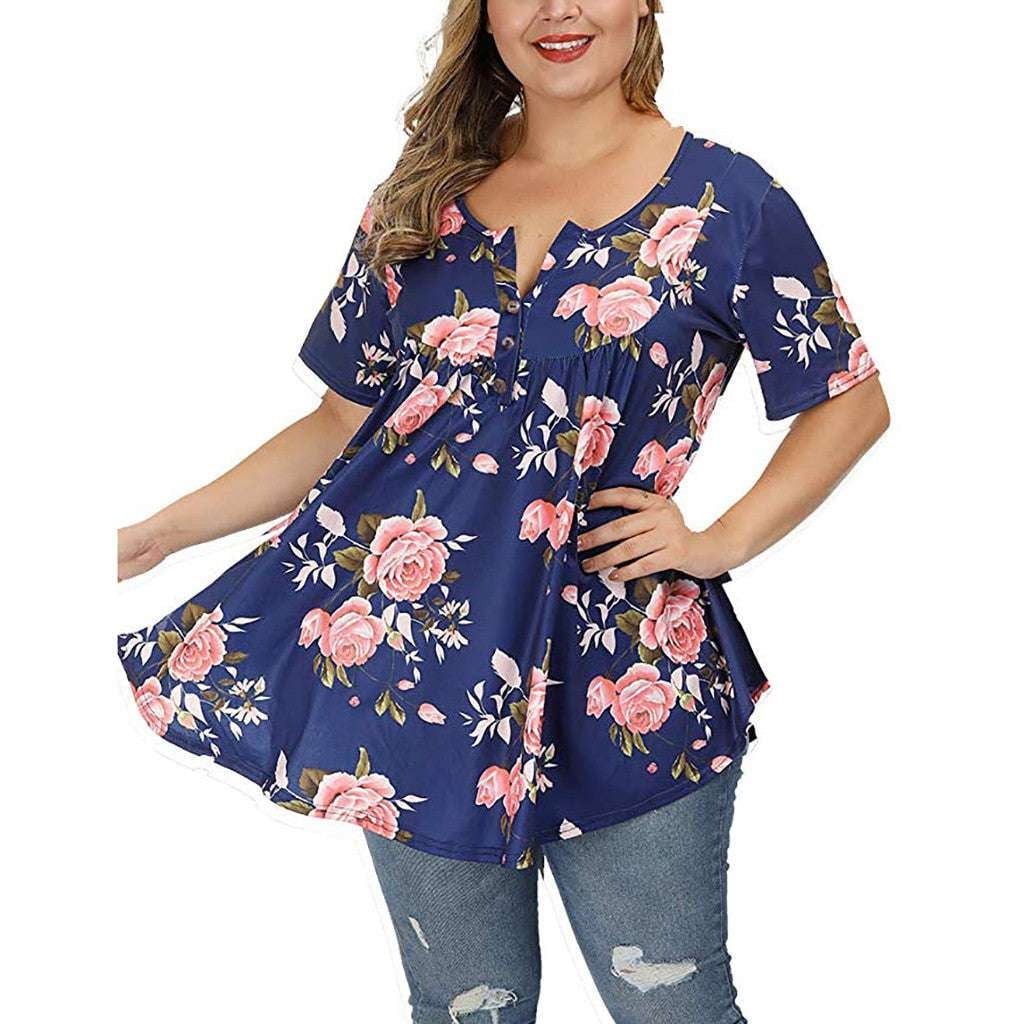 Plus Size Fashion, Printed Sleeve Blouse, V-Neck Floral Top - available at Sparq Mart