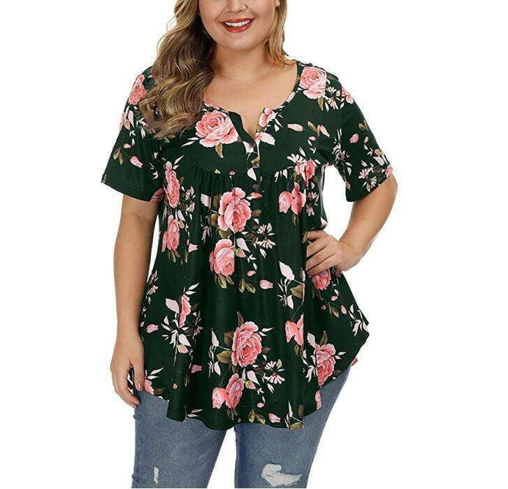 Plus Size Fashion, Printed Sleeve Blouse, V-Neck Floral Top - available at Sparq Mart