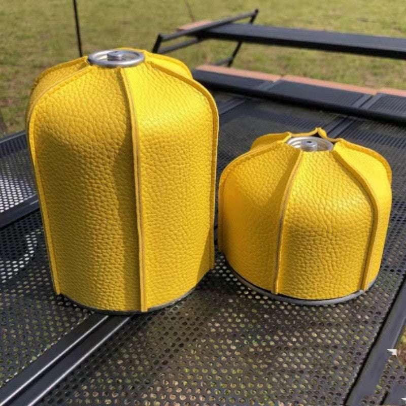 camping gas cover, leather gas protector, portable tank case - available at Sparq Mart