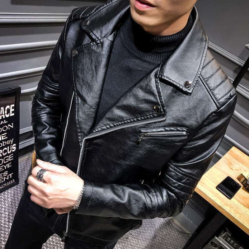 men's fashion outerwear, PU lapel jacket, slim leather jacket - available at Sparq Mart