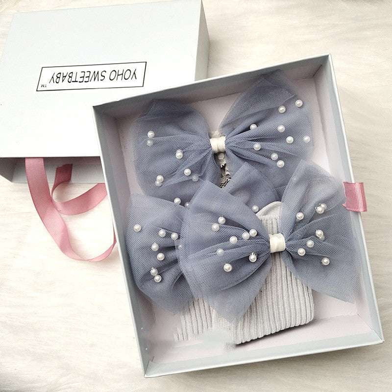 Newborn Gift Set, Pearl Lace Socks, Princess Hair Accessory - available at Sparq Mart