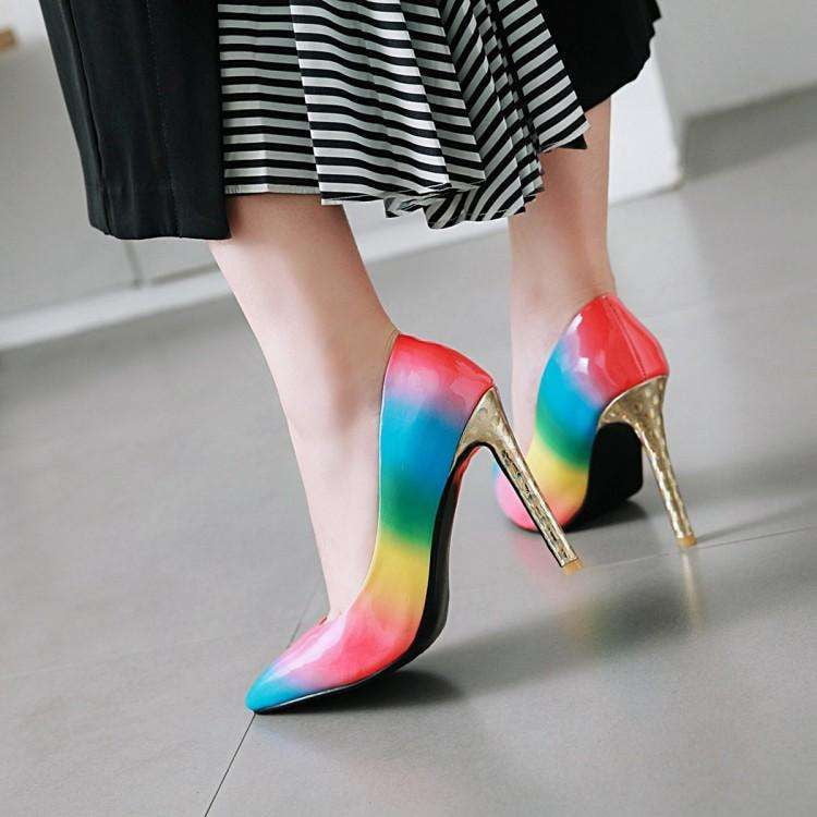 Colorful Low-Top Shoes, Pointed Toe Flats, Rainbow Adhesive Sneakers - available at Sparq Mart