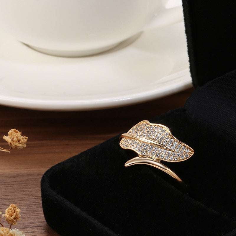 Elegant Banquet Ring, Rose Gold Ring, Zircon Leaf Ring - available at Sparq Mart