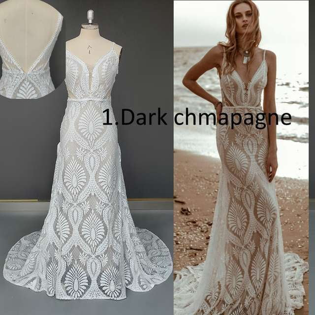 Backless Boho Wedding Dress, Bohemian Wedding Dress, Lace Beach Bridal Gown - available at Sparq Mart