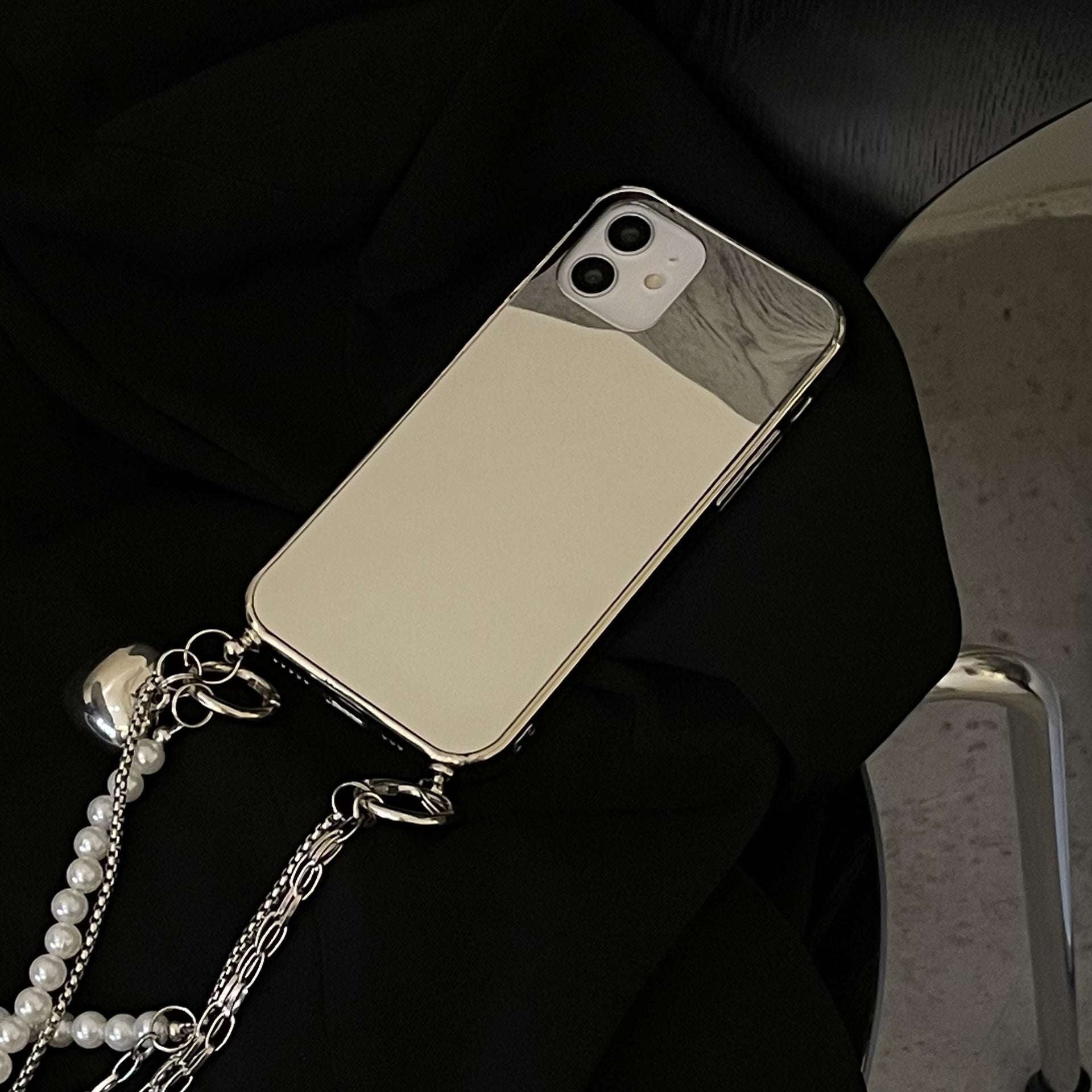 iPhone Mirror Case, Silver Love Case, Sparkly Chain Cover - available at Sparq Mart