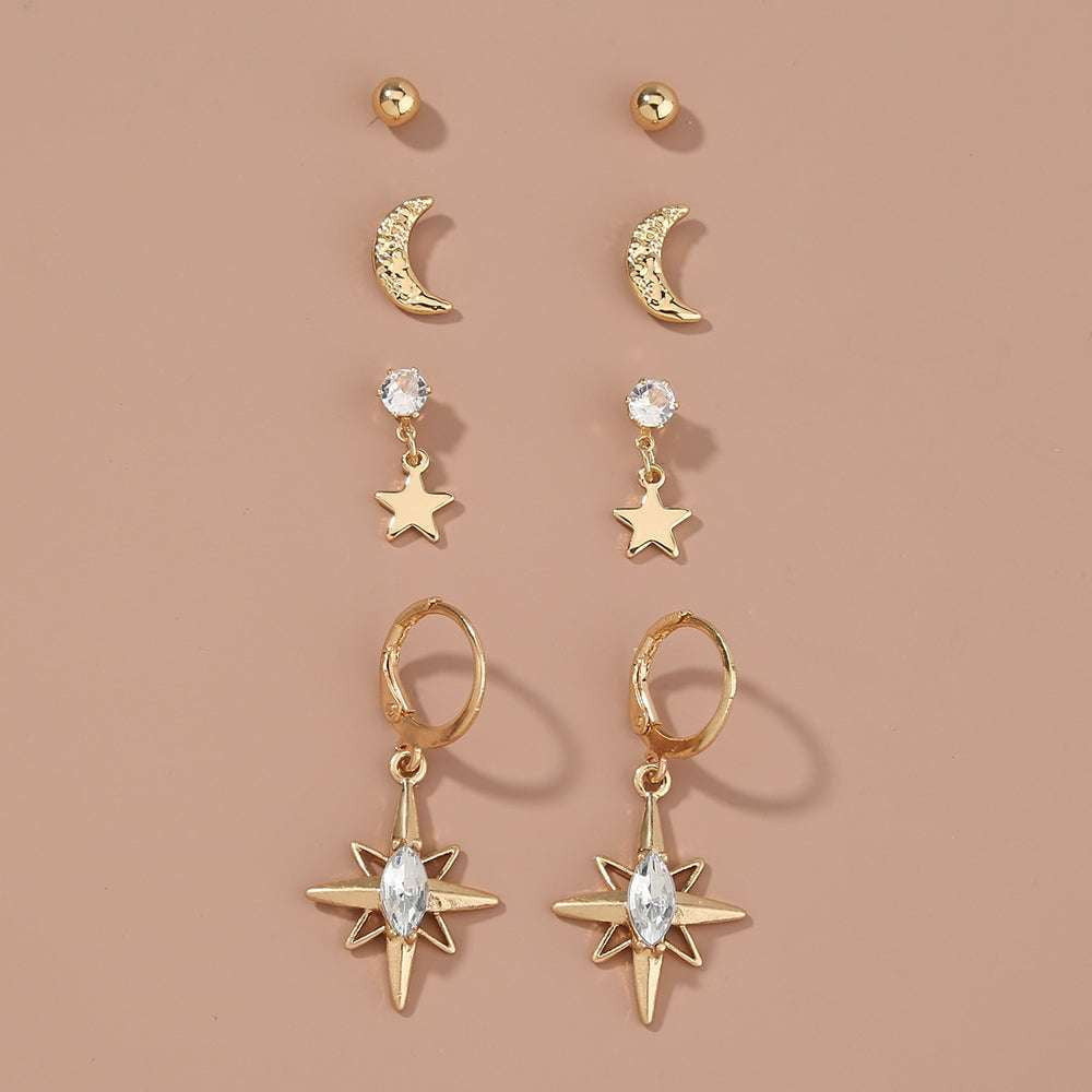 celestial stud earrings, fashion earring set, moon star jewelry - available at Sparq Mart