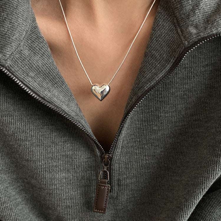 Metal heart necklace, Three-dimensional pendant, Versatile necklace - available at Sparq Mart