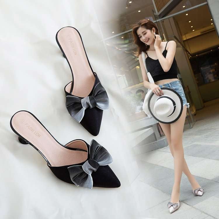 Daily Wear Heels, Elegant Heel Sandals, Suede Bow Sandals - available at Sparq Mart