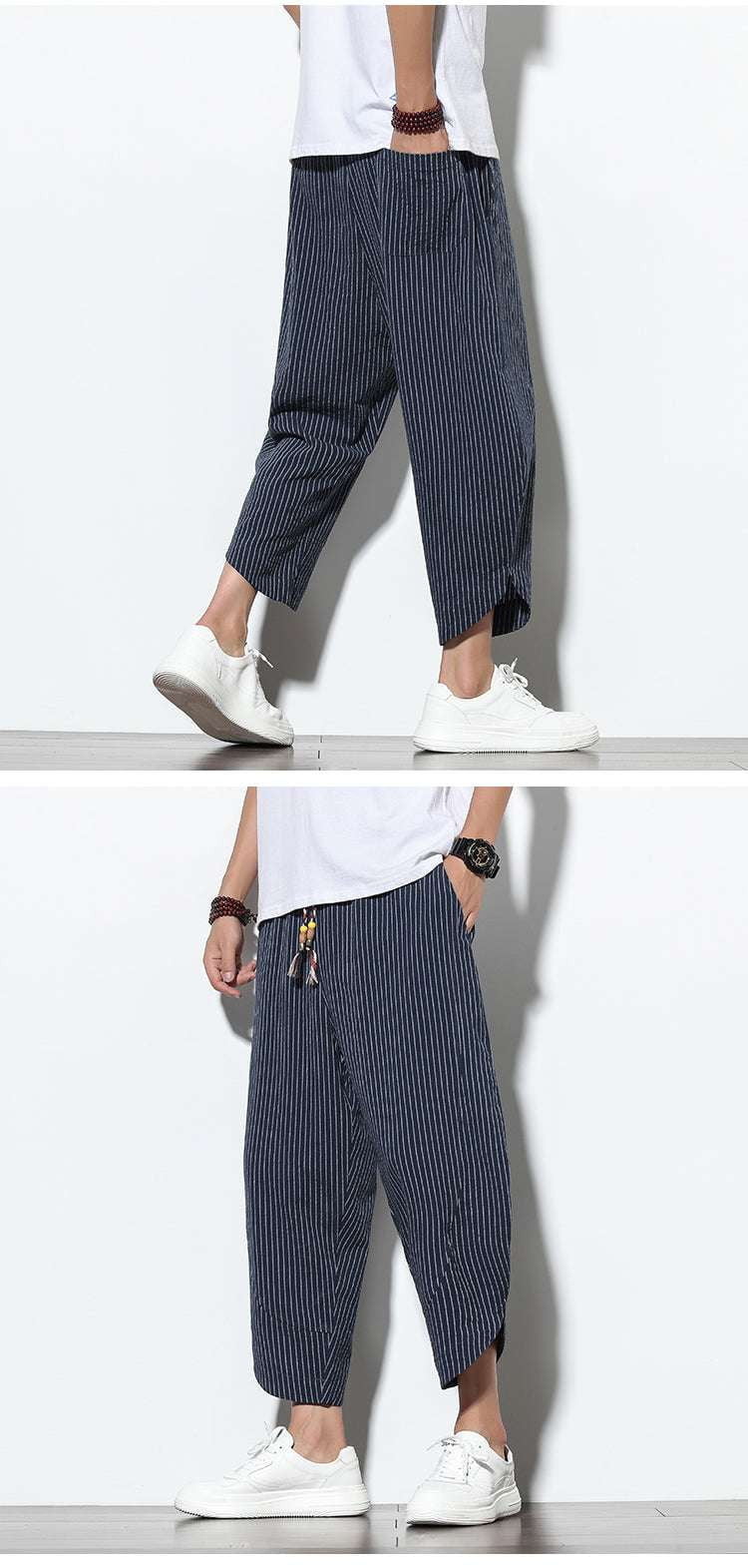 Men's Plus Size Bloomers, Striped Harem Pants, Stylish Cotton and Linen Pants - available at Sparq Mart