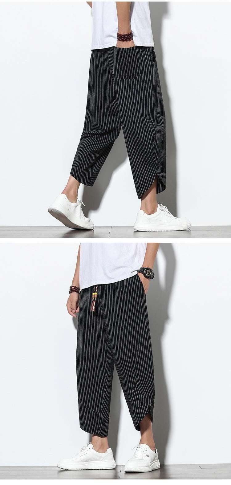 Men's Plus Size Bloomers, Striped Harem Pants, Stylish Cotton and Linen Pants - available at Sparq Mart