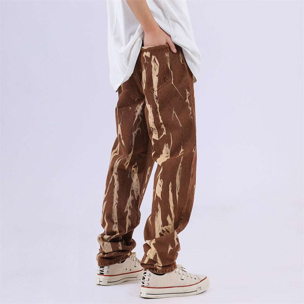 Cotton Spray Paint Trousers, Fashionable Mid-Waist Trousers, Trendy Loose Artistic Pants - available at Sparq Mart