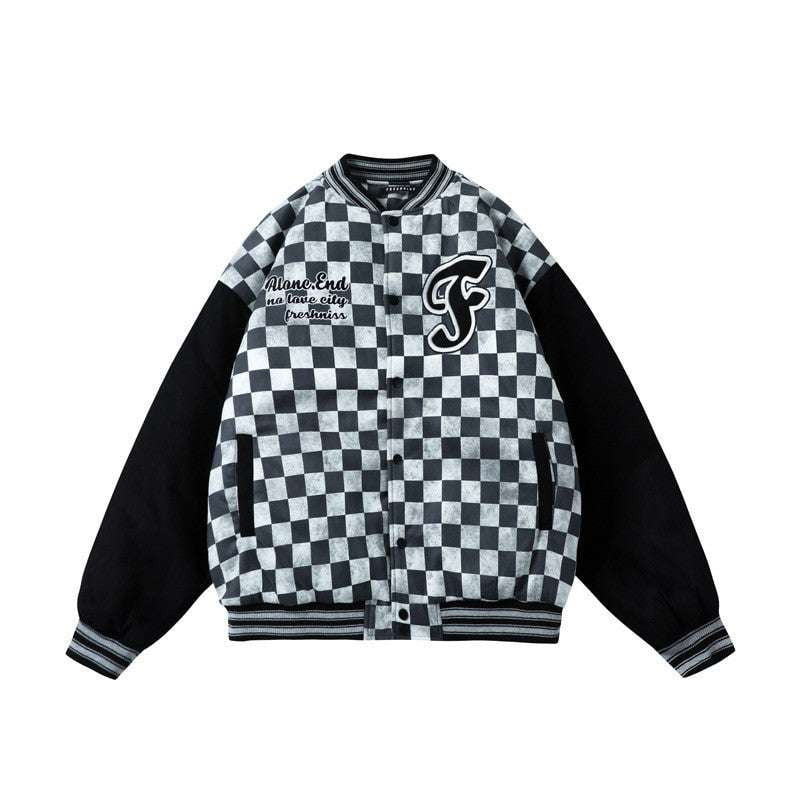 Casual Cotton Jacket, Checkered Hip Hop, Quilted Baseball Uniform - available at Sparq Mart