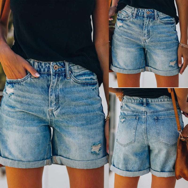 Ladies Denim Shorts, Ripped Washed Shorts, Summer Fashion Shorts - available at Sparq Mart