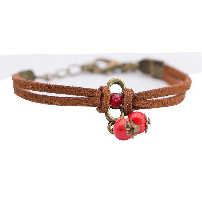 fashionable Korean leather rope jewelry, multi-layer crystal bracelet, Stylish red water droplet bracelet - available at Sparq Mart