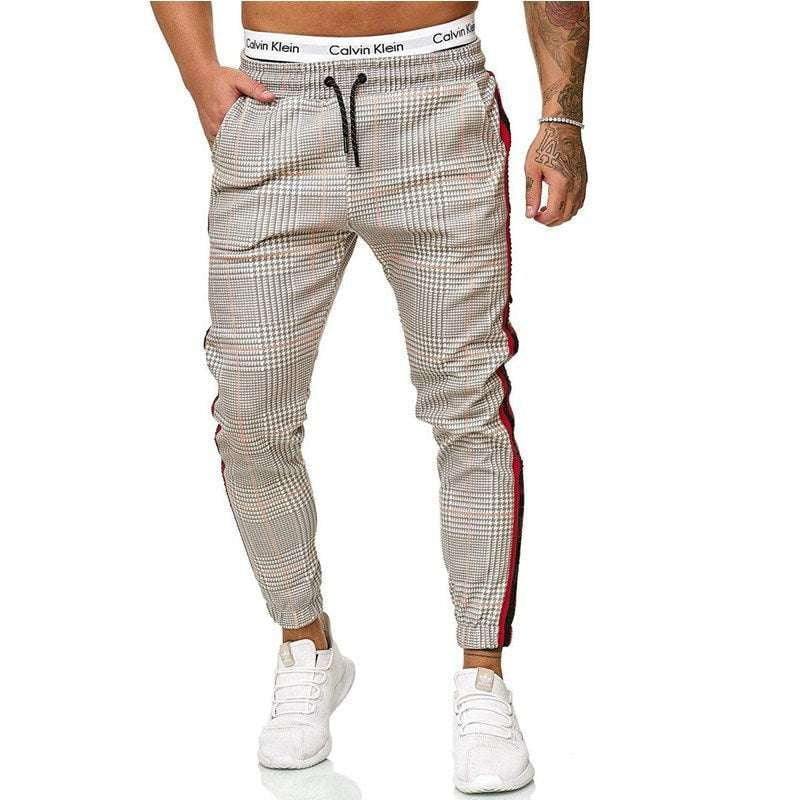 Casual Pencil Pants, Men's Retro Pants, Slim Plaid Trousers - available at Sparq Mart